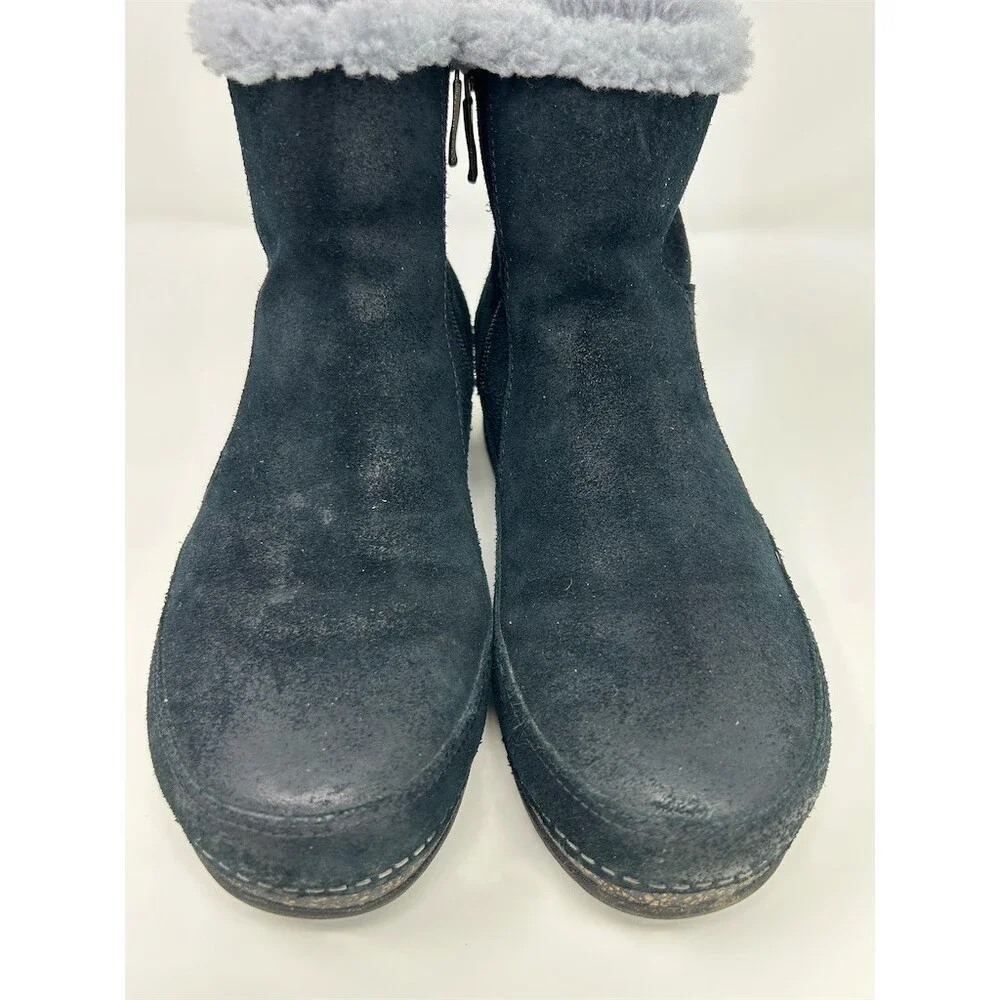 Dansko Mitzy Bootie Womens Black Ankle Side Zip Faux Fur Lined Wedge Size 39